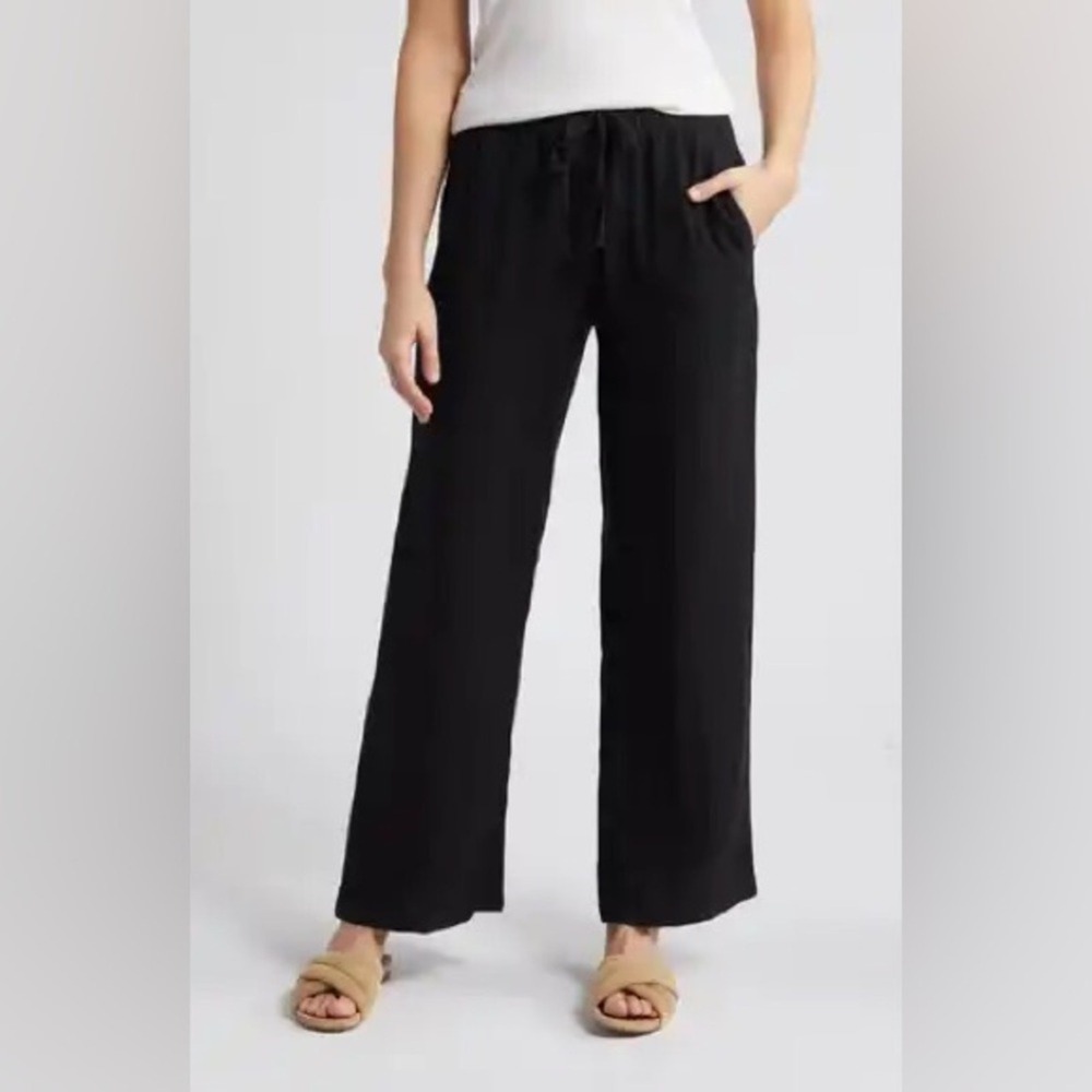 Caslon Linen Blend High Waist‎ Wide Leg Pants Black XXL Pull-On Sustainable EUC